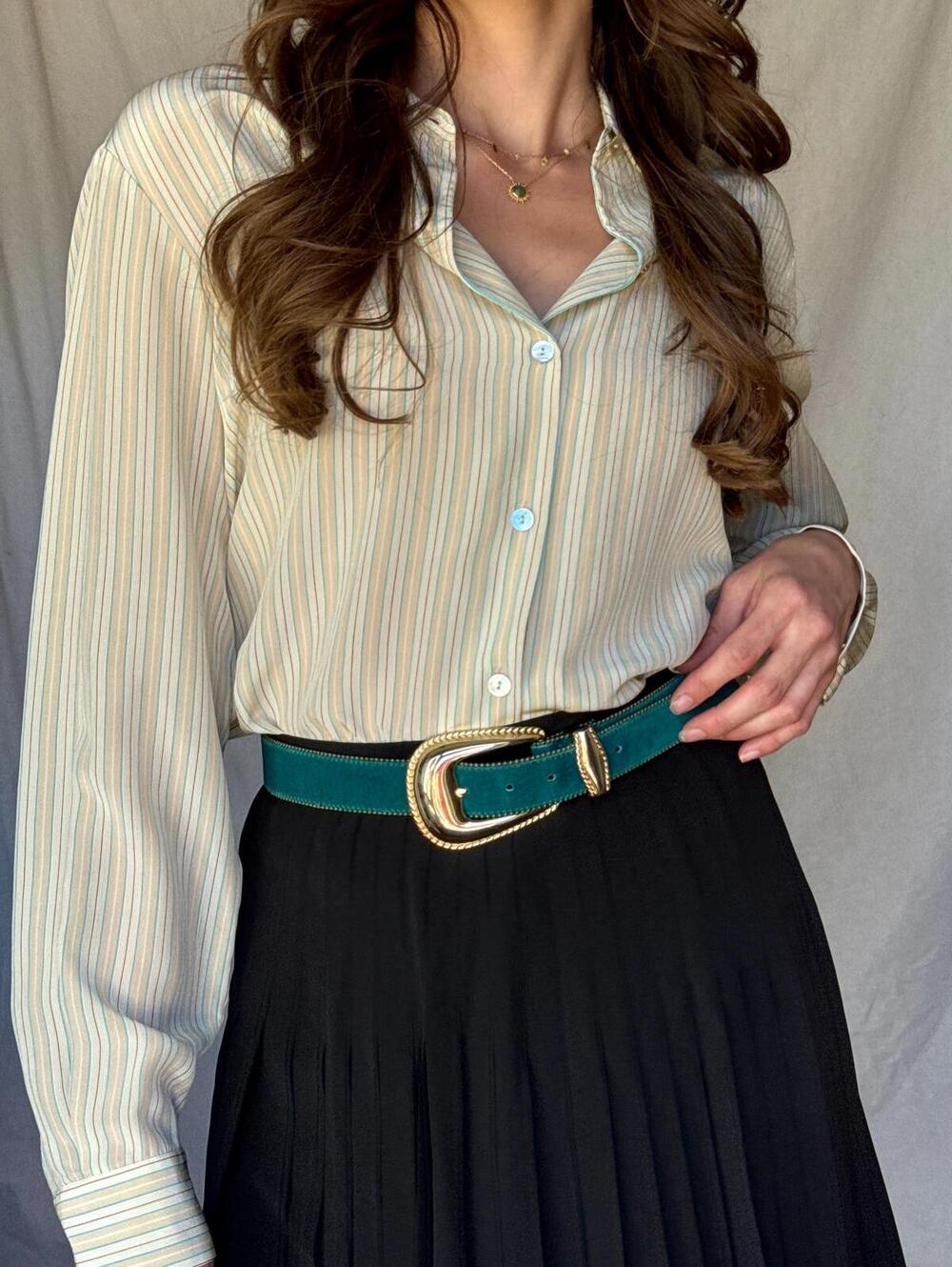 90s Cerulean Blue and Gold Suede Belt